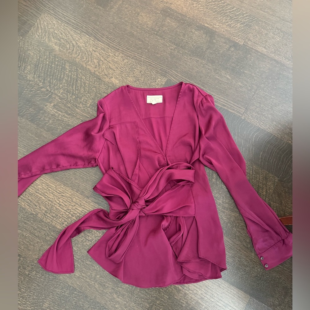 Anthropologie pink tie detail blouse